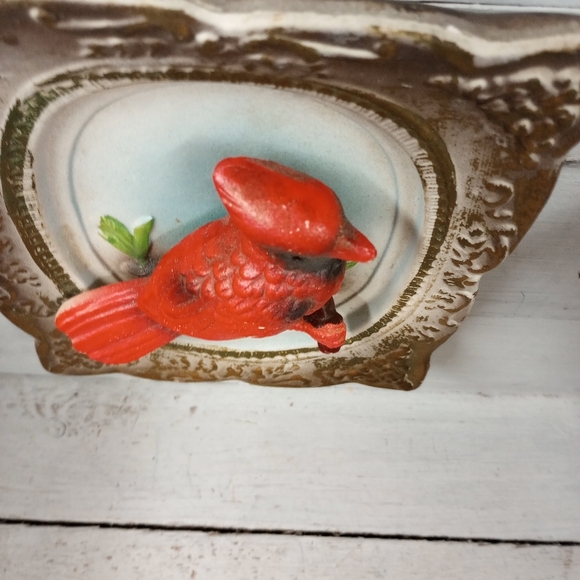 Vintage Porcelain Ceramic Cardinal Red Bird 3D Wall Hanging, Made in Japan MCM - Picture 6 of 12